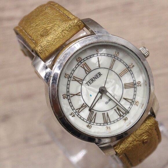 Terner Watch Mens Silver Tone Stainless Steel Mother Of Pearl Roman Numbers Dial - Picture 1 of 10